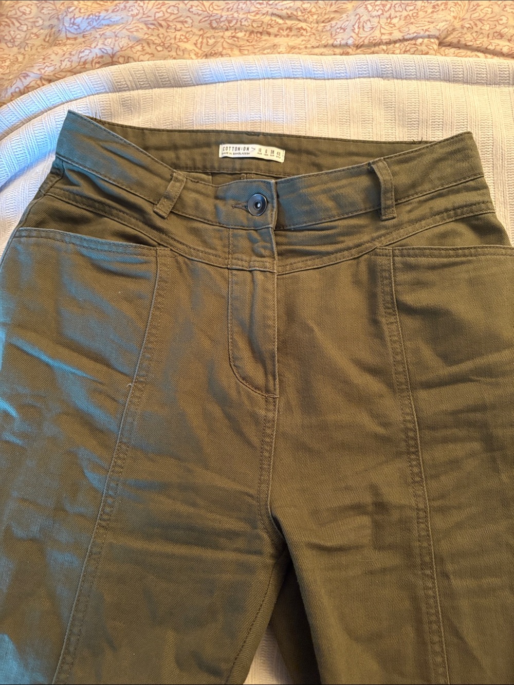 Olive Green High-Rise Straight Leg Pants